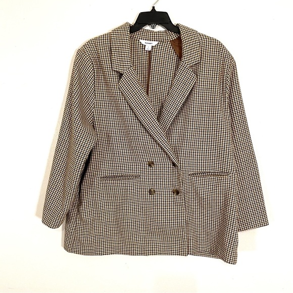 Old Navy Blazer Double Breasted Houndstooth Brown Multi Academia Work Sz 2X NEW - Picture 1 of 7